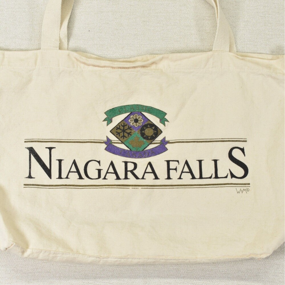 Vintage Niagara Falls Canvas Tote Bag Cream Cotton Travel Souvenir Retro Staple